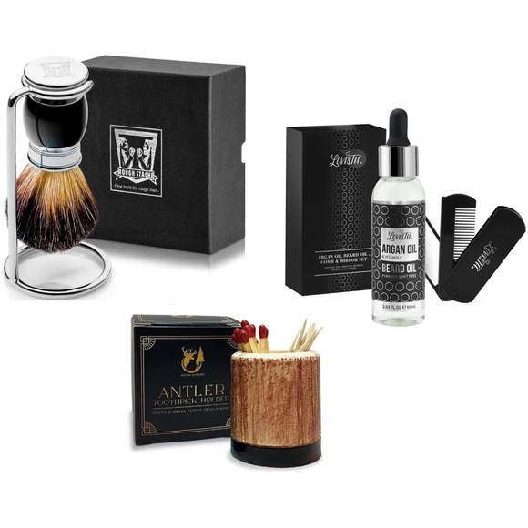 Rough Stache Grooming Shaving Brush Set Badger Hair Beard Oil Comb